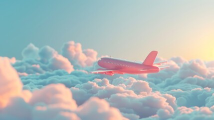 pink plane flying in the sky above pink clouds