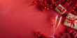 © Muskan - Elegant champagne glasses with sparkling wine vibrant red celebration concept festive background