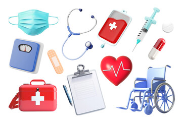 Sticker - 3d medical icon png element set, transparent background