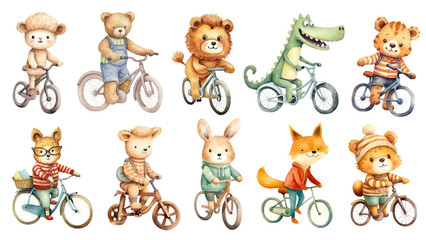 Poster - Cute animal riding bicycle png cut out set