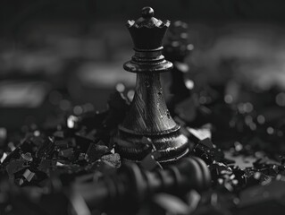 A close-up shot of a black and white chess piece