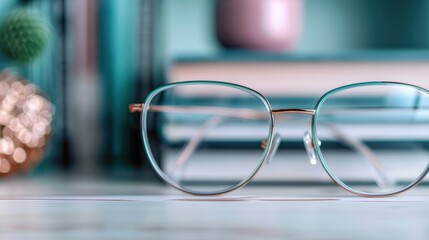 a simple yet elegant pair of wire frame glasses rests on a reflective surface, emphasizing minimalis