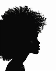 Wall Mural - Afro Hairstyle. Silhouette Portrait of African American Lady with Curly Hair Coiffure