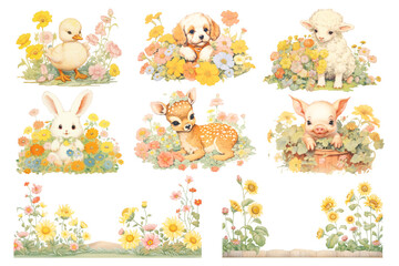 Cute baby animal png element set, transparent background