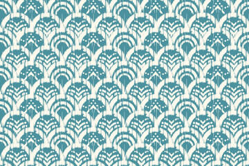 Wall Mural - Ikat ethnic seigaiha fabric fish scales seamless pattern on background. geometric fish scales Seigaiha. for design ethnic seigaiha pattern fashion fabric design carpet, clothing, wrapping, wallpaper