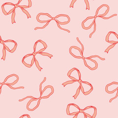 Wall Mural - pink vintage bows seamless pattern, vector hand drawn ribbons background illustration.