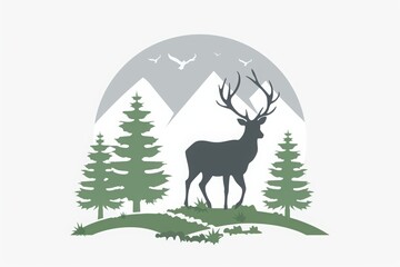 Naklejka na meble National Wildlife Day vector illustration on white background, circular design with a deer head silhouette and antlers inside the circle.Design for banners or posters celebrating wildlife conservation