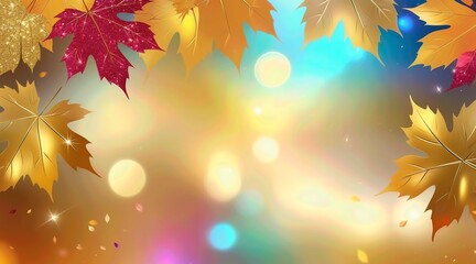 Wall Mural - Autumn background with golden leaves