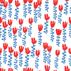 Seaweed flowers red color, seamless pattern on white background. vector illustration.