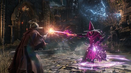 Wall Mural - a video game screenshot of two mages battling each other.