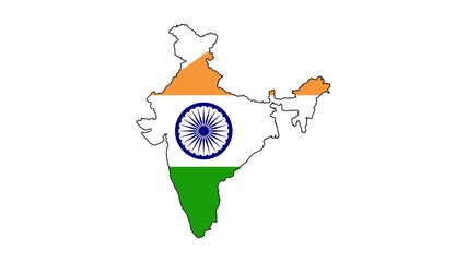 Sticker - India Map Outline Country Border on white background.  Appearance  national flag of India.  National flag shaped map Republic of India. Video. MP4. Six seconds.