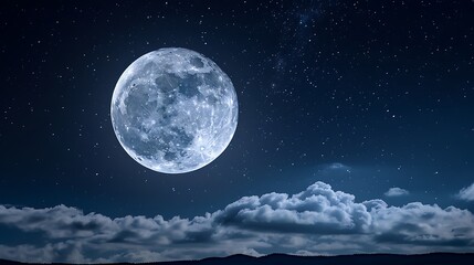 Wall Mural - a serene moonlit night sky with a full moon and scattered clouds perfect for international moon day 