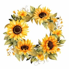 Poster - Watercolor Sunflower Wreath