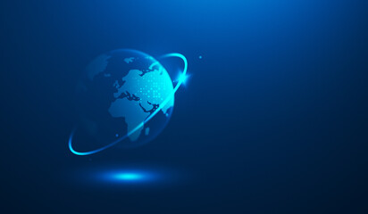 Poster - Global world business connection technology internet background with digital network communication concept or international growth strategy science worldwide banking success financial foreign planet.