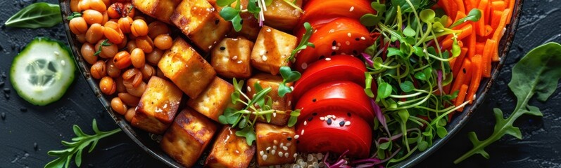 Wall Mural - Plate of food with carrots, beans, and other vegetables, Food background, Vegetarian Day