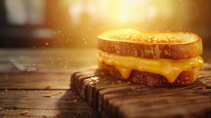 Melting Moments Gooey Grilled Cheese on Rustic Wood Table in Warm Sunlight