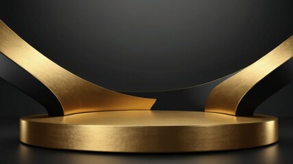 Wall Mural - Golden pedestal on black background. 3d rendering, mock up