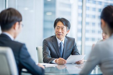 保険会議を行う日本人幹部
