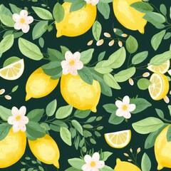 Poster - vintage pattern with lemon fruits and leaves