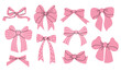 © Ludmila - Coquette aesthetic pink ribbon bow collection. Isolated trend drawing elements. Vector illustration