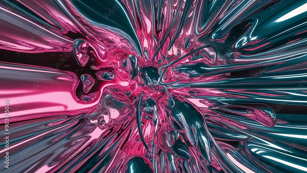 Psychedelic chrome wallpaper with luminous effects and abstract shapes ...