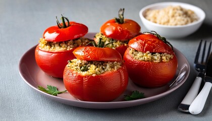 Turkish traditional food stuffed tomatoes with olive oil stuffed with rice