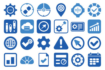 Poster - Set of setting and setup icons in blue and white, perfect for customizing your workspace or website. Use these icons to quickly and easily change the look and feel of your settings and setup menus.