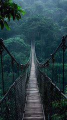 Sticker - Distant View of a Rope Bridge Over Lush Forested Canyon  