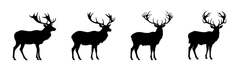 Wall Mural - black deer silhouette cutout. set of elk animal silhouette on transparent background