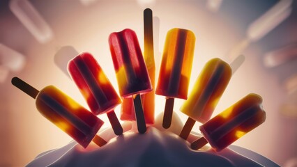 Wall Mural - A bunch of popsicles are on a stick in the shape of an ice cream cone, AI