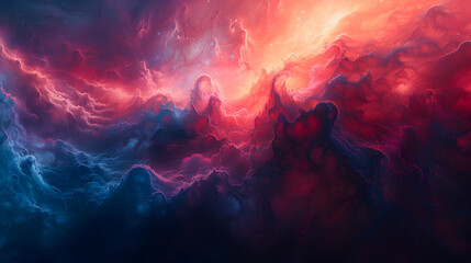 Wall Mural - Abstract representation of a nebula with a mix of bold and soft colors, including bright pinks and deep blues, with smoky textures creating a sense of depth 