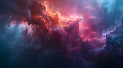 Wall Mural - Abstract representation of a nebula with a mix of bold and soft colors, including bright pinks and deep blues, with smoky textures creating a sense of depth 