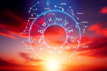 Wall Mural - concept of astrology horoscope, zodiac sign wheel concept.