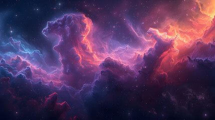Wall Mural - A vibrant cosmic nebula with swirling masses of bright blues, purples, and pinks, with smoky textures blending seamlessly, representing the awe-inspiring beauty of the universe 