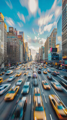 Canvas Print - Rush Hour Traffic at Busy City Intersection Captured in Motion  