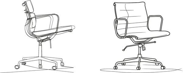 Aufkleber - Hand-drawn silhouette of a continuous one line drawing. Office chair. Linear style. Pattern. Doodle.