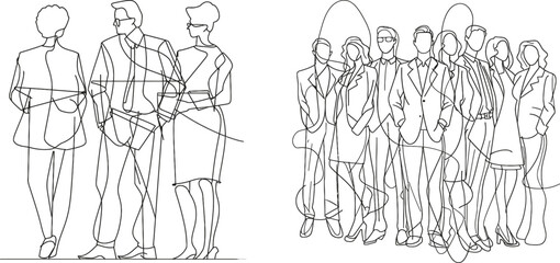 Aufkleber - Continually drawing a team of business professionals standing together. Constantly drawing a group of people standing together. Continually drawing a family, friends together in one line.