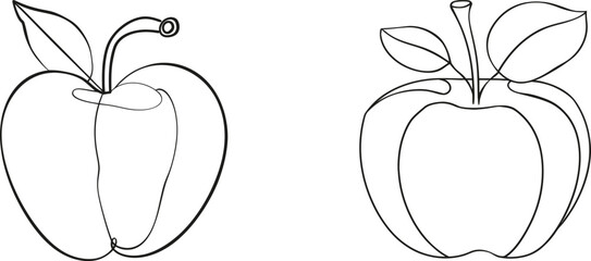 Aufkleber - Continuity of a single line drawing of apples with leaves in black and white