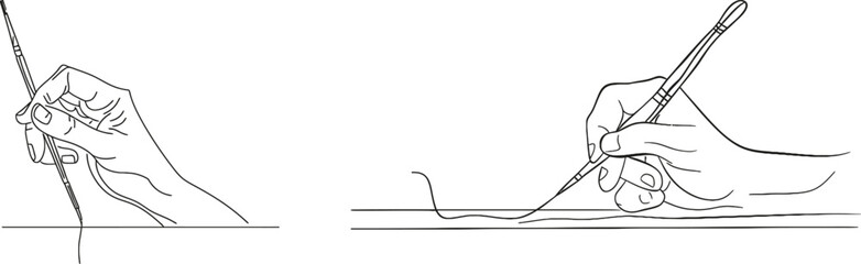 Fototapete - The continuous line drawing of a hand holding a painting brush is a concept of creative artist work that has a single line concept.