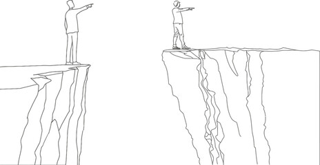 Fototapete - A single line drawing of a young smart businessman standing at a cliff edge pointing his finger to the sky. Business metaphor concept. Modern continuity line drawing. Minimal design graphic