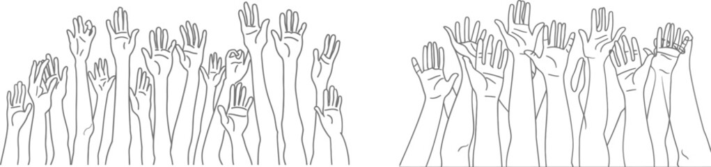 Fototapete - 'Hands up'. Line art on white isolated background. Modern illustration.