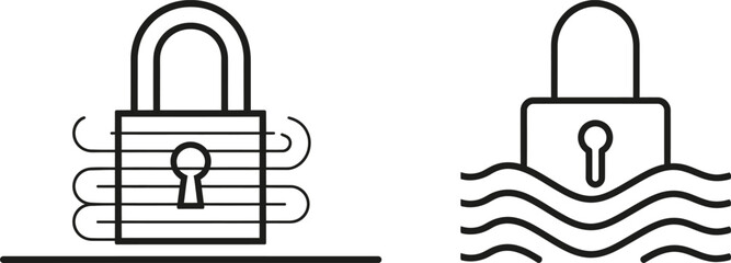 Fototapete - A portable lock with a keyhole in continuous line art style. Black linear sketch on white background. Modern illustration.