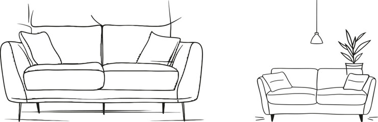 Aufkleber - Doodle modern illustration of a single line sofa. Modern furniture in simple linear style.