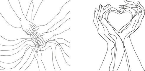 Leinwandbilder - Heart symbol with hand embrace line drawing. Minimal contour line art. Use for wedding and love signs.