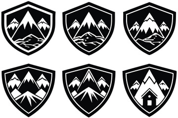 Wall Mural - Mountain peak silhouette set vector element for outdoor adventure emblems and badges