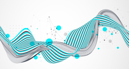 Wall Mural - abstract wavy background with colorful lines and wireframe wave. hand drawn vector.