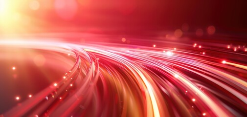 Poster - A red and orange background with a line of bright lights