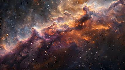Wall Mural - A nebula with swirling masses of pinks and purples, interspersed with dark shadows, creating a dynamic contrast that emphasizes the cosmic scale 
