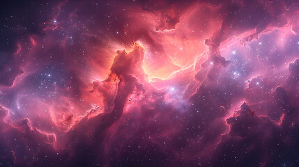 Wall Mural - A nebula with swirling masses of pinks and purples, interspersed with dark shadows, creating a dynamic contrast that emphasizes the cosmic scale 