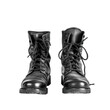 © narak0rn - A pair of black leather boots with laces, isolated on a white background.